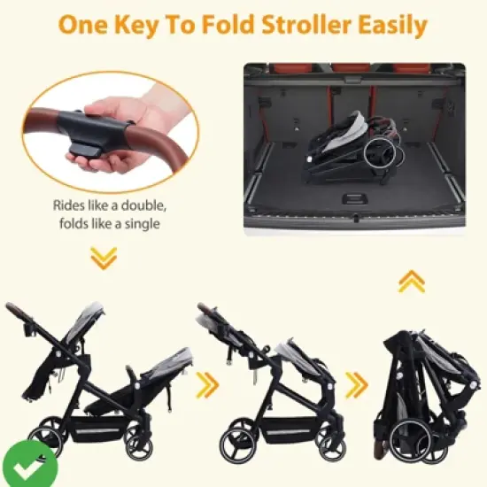 Tandem Double Stroller Newborn and Toddler, Foldable Twin Stroller with Reversible Seat image {8}