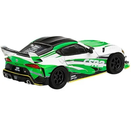 Toyota GR Supra CSR2 LB WORKS RHD White & Bright Green w/Black Top 3000 pcs 1/64 Diecast Model Car by True Scale Miniatures image {2}