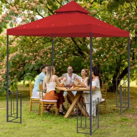Yescom 8x8Ft 2-Tier Gazebo Top Replacement UV30+ for 2 Tier Outdoor Patio Canopy Cover Party Backyard Garden Red image {8}