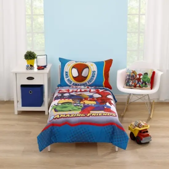 Marvel Spidey and His Amazing Friends Blue, Red, Yellow, and Green, Team Up 4 Piece Toddler Bed Set image {8}