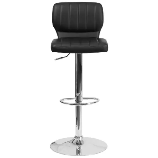 Merrick Lane Set of Two Swivel Bar Stools with Vertical Stitched Back and Adjustable Chrome Base with Footrest image {5}