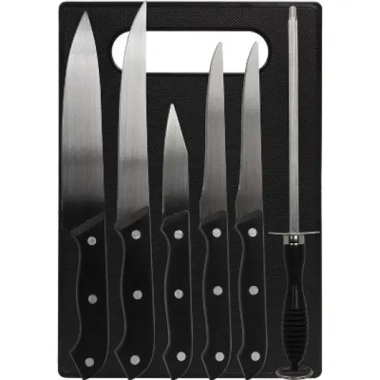 Deco Essentials 5-Piece Knife Set with Cutting Board and Sharpening Steel image {2}