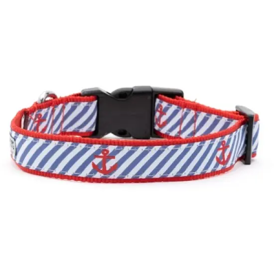 The Worthy Dog Navy Stripe Anchors Dog Collar image {1}