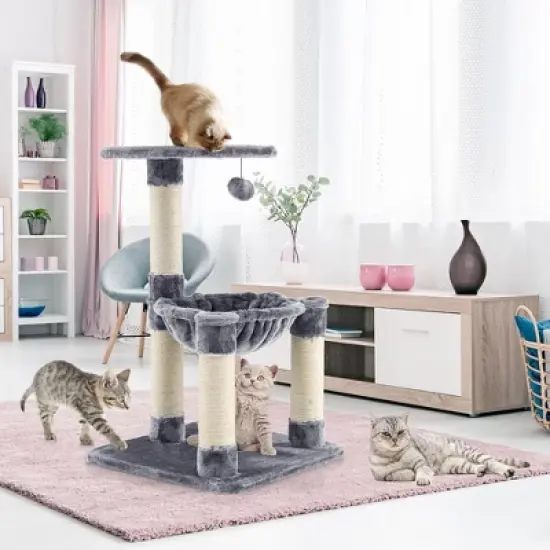 Tangkula Cat Tree Multi-Level Cat Tower w/ Scratching Posts & Cat Hammock Grey image {1}