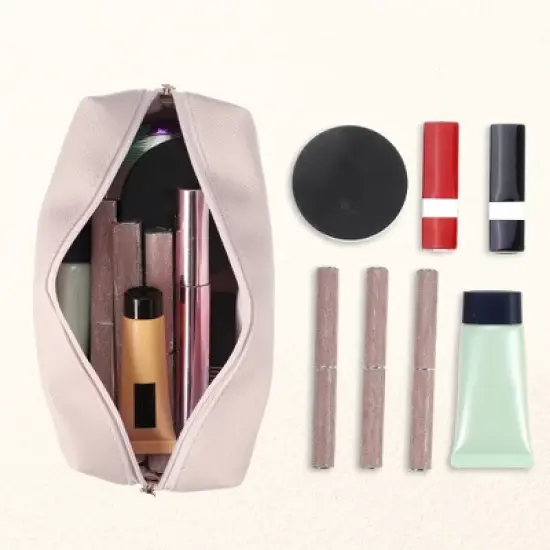 Unique Bargains Small Portable Travel Cosmetic Bag Pink 6.69"x2.95"x3.54" 1 Pc image {5}