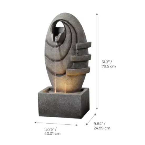 Teamson Home 31" Polyresin 3-Tier Cascading Oval Fountain Gray image {4}