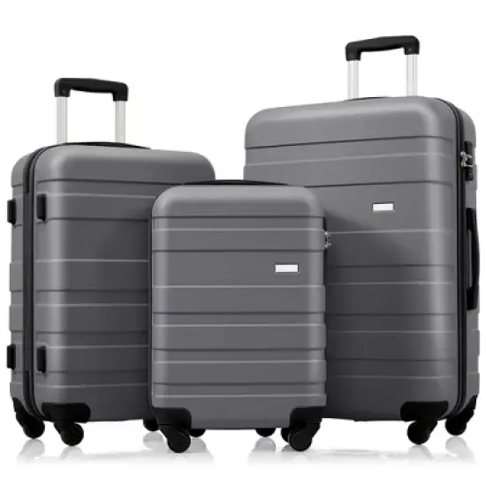 Kumasinova 3 Pcs ABS Luggage Set,Hardshell Spinner Suitcase with TSA Lock,Lightweight Travel Suitcases,Airline-Approved,20/24/28",Gray image {5}