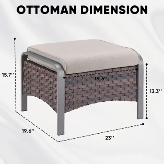 Gymojoy Outdoor 2 Pieces Patio PE Rattan Ottomans with Removable Cushions image {1}