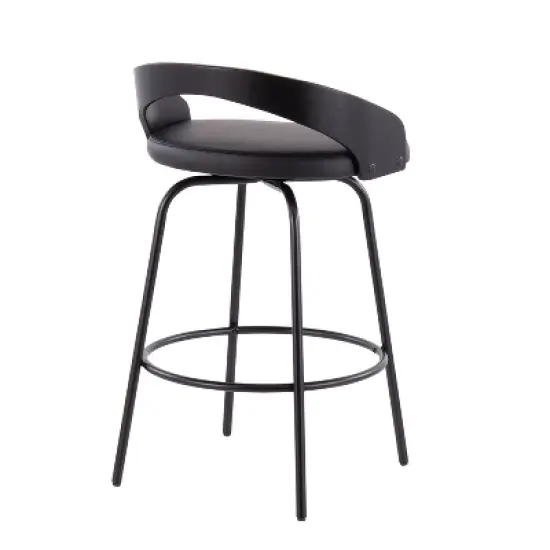 Set of 2 Grotto Claire Counter Height Barstools Leather/Steel/Wood Black - LumiSource image {3}