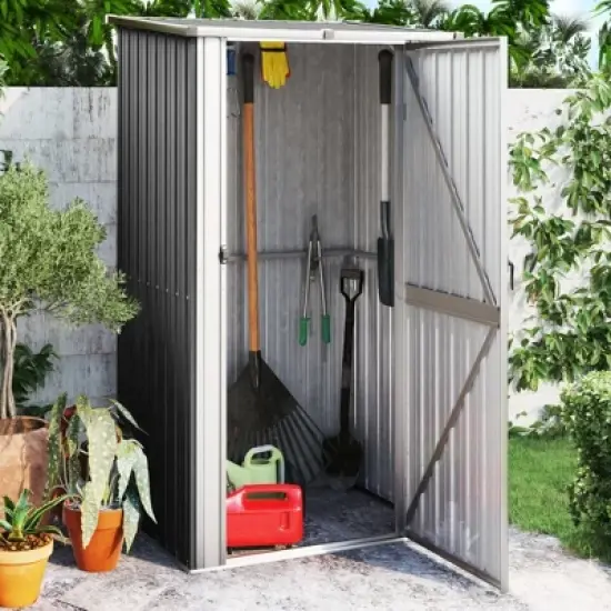 vidaXL Storage Shed - Galvanized Steel Anthracite Garage Tool House - Lockable Door - Weatherproof Garden Shelter image {1}
