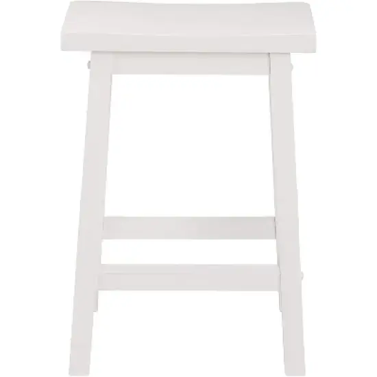 PJ Wood Classic Modern Solid Wood 24 Inch Tall Backless Saddle-Seat Easy Assemble Counter Stool for All Occasions, White (Set of 2) image {2}