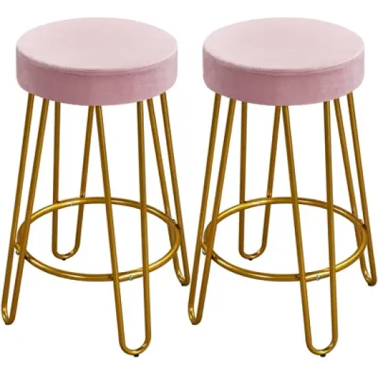 Yaheetech Set of 2 Upholstered Velvet Counter Stools with Metal Legs image {8}