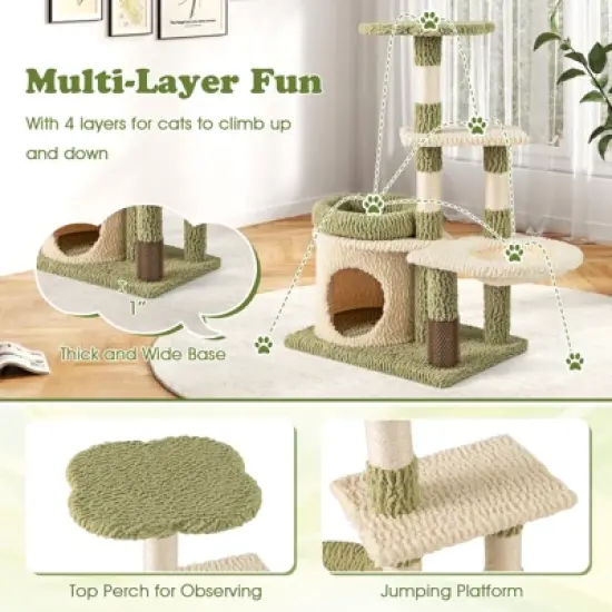 Tangkula Multi-level Cat Tree Cute Cat Tower w/ Top Perch Private Condo Side Basket image {7}