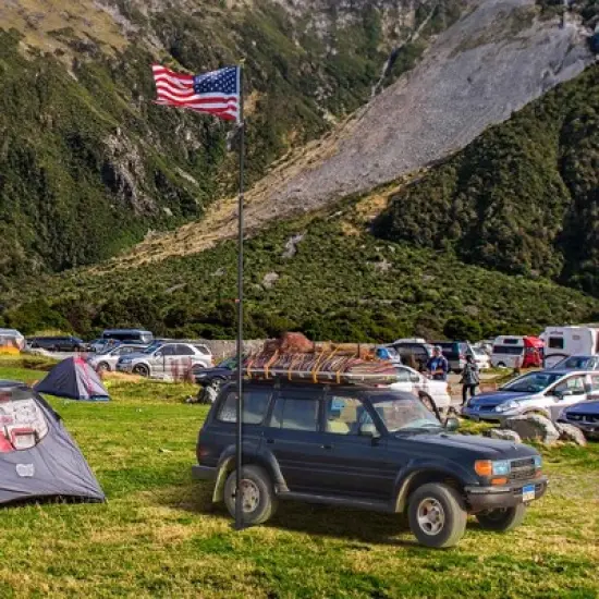 Yescom EZ GO 25ft Telescopic Flag Pole Kit Wheel Tire Mount Stand Upgrade Rotating Lock Outdoor Camper RV Tailgate Black image {1}