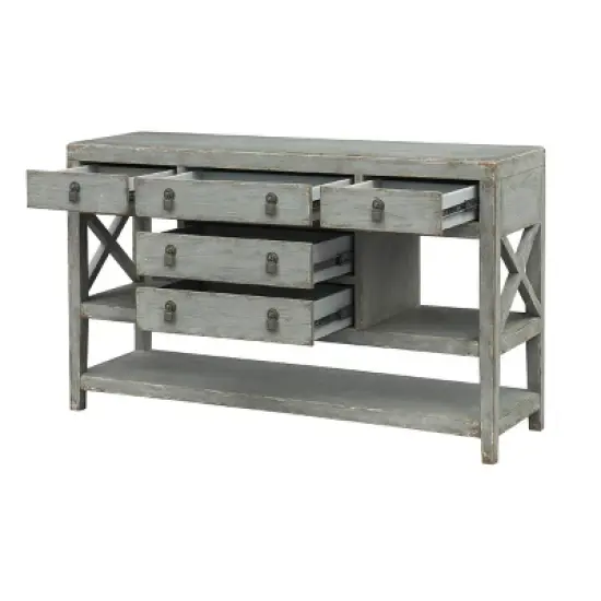 Kara Antique Inspired 5 Drawer Storage Credenza/Sideboard with Shelves Weathered Gray - Treasure Trove image {2}