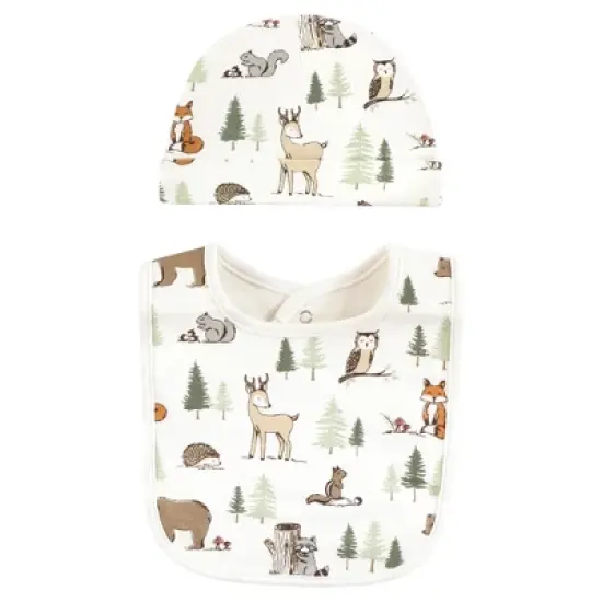 Hudson Baby Infant Boy Cotton Bib and Caps Set, Forest Animals, One Size image {3}