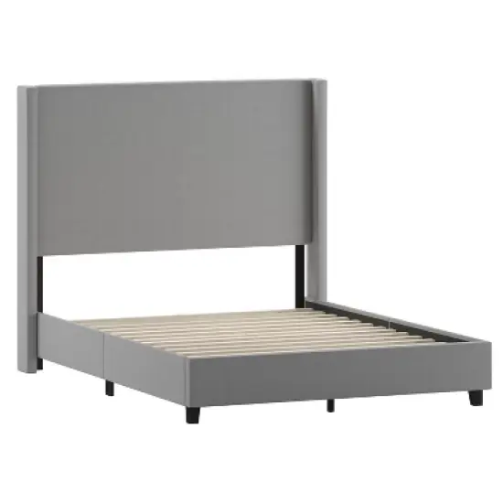 Emma and Oliver upholstered Platform Bed with Plush Padded Wingback Headboard and Wood Support Slats - No Box Spring Needed image {2}