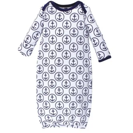 Hudson Baby Infant Boy Cotton Long-Sleeve Gowns 3pk, Whales Anchor, 0-6 Months image {2}