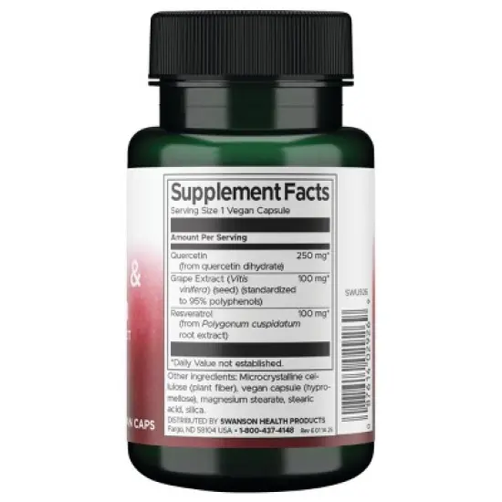 Swanson Resveratrol & Quercetin with Grape Seed Extract - 3 in 1 Formula 30 Veg Capsules image {1}