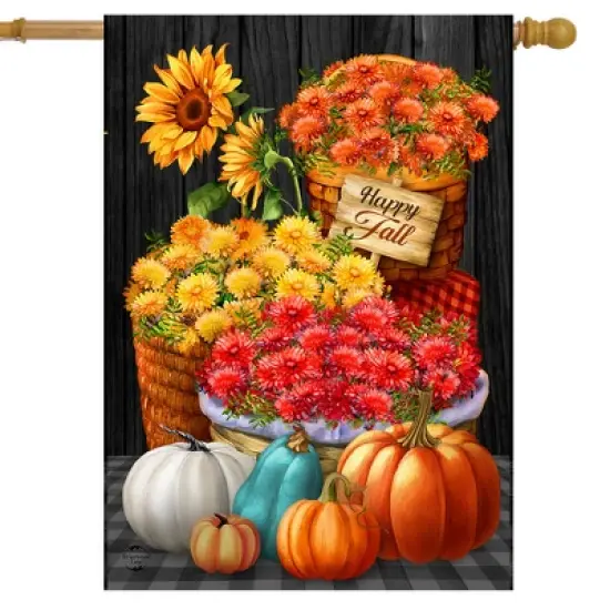 Briarwood Lane Fall House Flag 40x28 For Outdoor Baskets of Mums For Fall House Flag image {1}