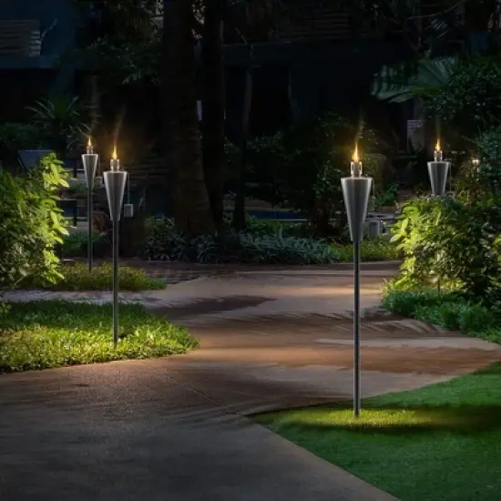 Sorbus 5 ft Set of 4 Outdoor Torches - Patio Garden & Yard Lights - Oil Lamp for Citronella - Fiberglass Wick & Snuffer Cap - (Cone) image {3}
