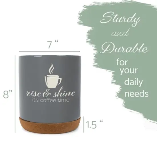 Elanze Designs Rise and Shine It's Coffee Time Barista Ceramic Cork Bottom Gray Large Capacity Utensil Holder Crock for Countertop Storage, Stylish & image {1}