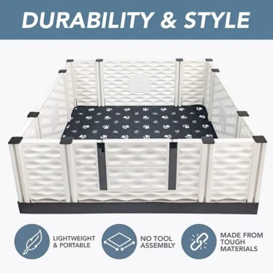 EZwhelp EZclassic 28" x 28" Modular Puppy Dog Whelping Box Playpen with Safety Rails, Washable Pee Pad, and Liner for Small Dogs, Black Pawprint Pad image {2}