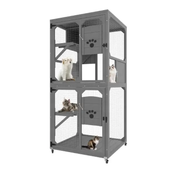 SEVOBAL Large Catio Outdoor Cat Enclosure Window Access 4 Tiers Cat Crate with Wheels Box Waterproof Indoor Pet House Cage, Gray, 31.5"*31.5"*71" image {5}