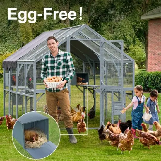 ELJGET 110" Metal Chicken Coop, Outdoor Large Chicken Run Rabbit Pet Playpen with Waterproof Cover for Yard Backyard Farm, Gray image {2}