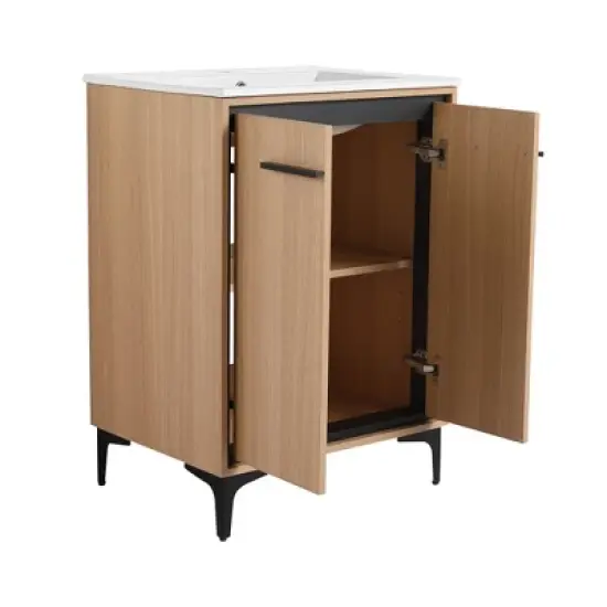 Single Sink Bathroom Vanity, With 2 Soft Closing Doors, Bathroom Vanity With Top Sink, Modern Bathroom Storage Cabinet image {3}