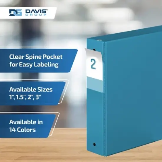 Davis Group 6pk 2" Premium Economy Round Ring Binders Turquoise Blue: Hard Cover, 400 Sheet Capacity, 2 Pockets, Polypropylene image {4}