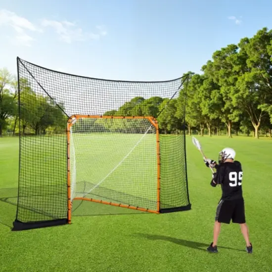 VEVOR Hockey and Lacrosse Goal Backstop, 12x9 ft Lacrosse Net with Extended Coverage, Backyard Lacrosse Equipment, for Youth Adult (NET ONLY), Black image {1}