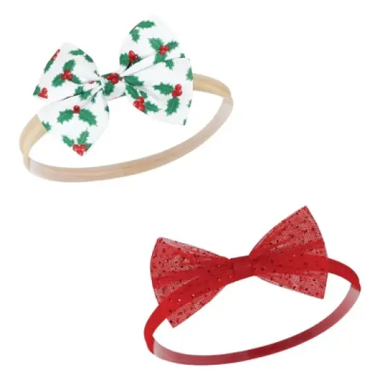 Hudson Baby Infant Girl Cotton and Synthetic Headbands, 12 Days Of Christmas Holly, 0-24 Months image {2}