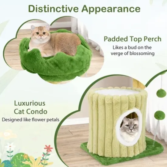 Tangkula Modern Small Cat Tower w/ Sisal Scratching Posts Plush Padded Perch Large Condo image {4}