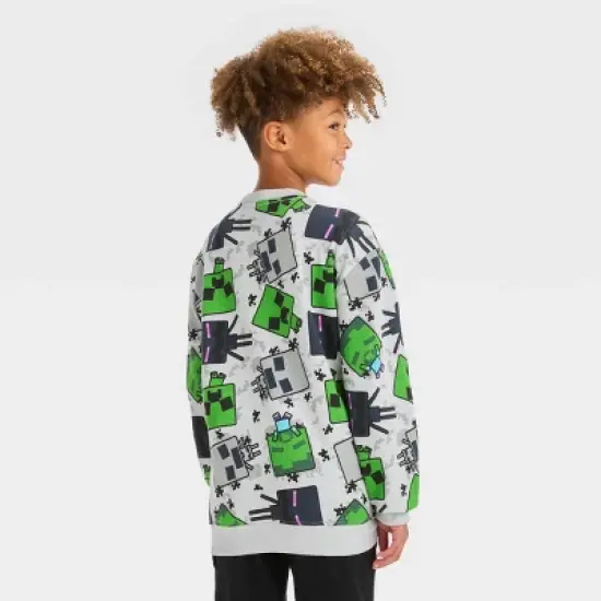 Boys' Minecraft Fleece Crewneck Sweatshirt - Light Gray image {1}