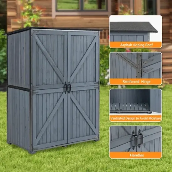GDFStudio Morton Modern 69" Fir Wood and Metal Outdoor Waterproof Storage Shed image {5}