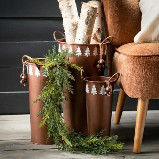 13.5"H, 16.5"H and 19.5"H Sullivans Tall Christmas Tree Bucket - Set of 3, Brown image {2}