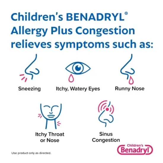 Children's Benadryl Diphenhydramine Allergy Plus Congestion Relief Liquid - Grape - 4 fl oz image {3}