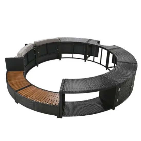 FIONECA Spa Surround Rattan Sofa Set with Storage, Mini Sofa & Cushions for Patio or Backyard, Grey image {10}