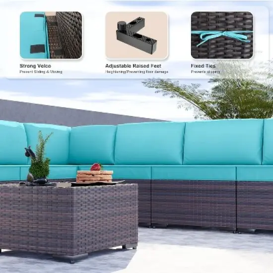 ALAULM 9PCS Outdoor Patio Furniture Set PE Wicker Rattan Sectional Sofa image {2}