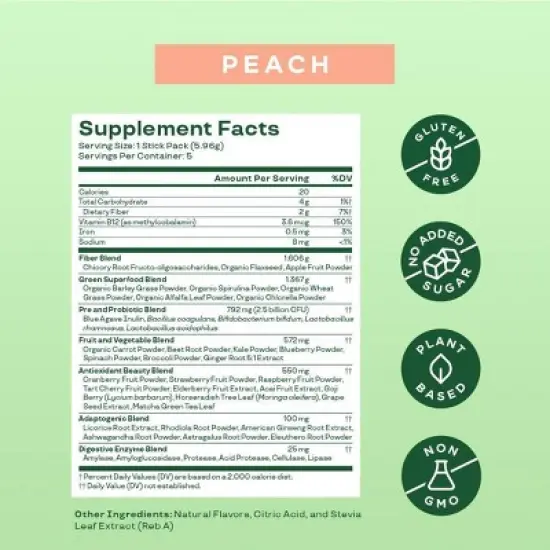 BLOOM NUTRITION Greens and Superfoods Powder - Peach - 5ct image {3}