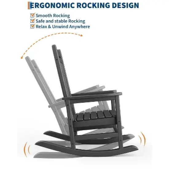 Adirondack Outdoor Patio Rocking Chair, All Weather HDPE Glider Rocker Chair with High Backrest for Porch Balcony Lawn, 380 Lbs Capacity image {2}