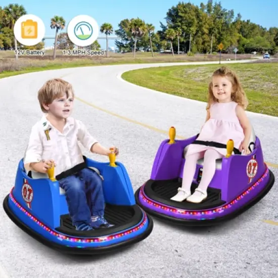 Costway 12V Vehicle 360&deg; Spin Race Toy Kids Ride On Bumper Car w/ Remote Control Purple/Blue/Red/Pink image {6}