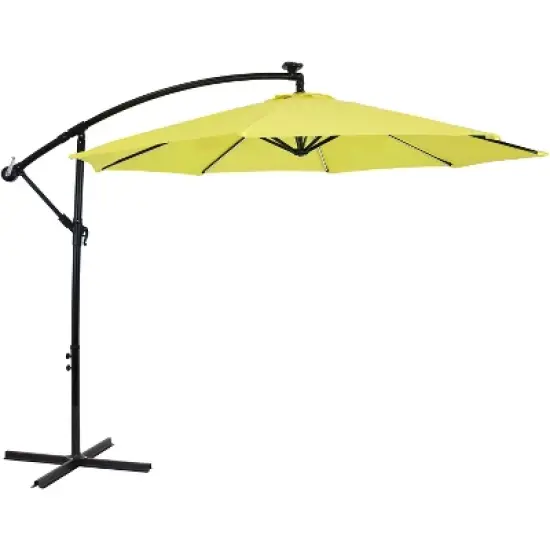 Sunnydaze Outdoor Steel Cantilever Offset Patio Umbrella with Solar LED Lights, Air Vent, Crank, and Base - 9' image {22}