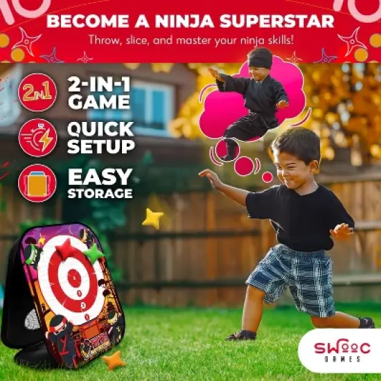 SWOOC Games - Ninja Superstar | 2-in-1 Corn Hole Games for Kids | 5-Second Setup | Ninja Kids Toys | Ninja Games | Bean Bag Toss Game for Kids image {1}