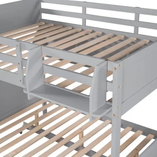 Separable Full-Over-Full Bunk Bed with Twin Size Trundle and Bookshelf - ModernLuxe image {11}