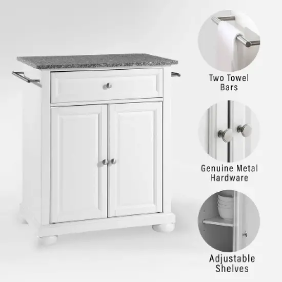 Alexandria Granite Top Portable Kitchen Island/Cart White/Gray - Crosley image {4}
