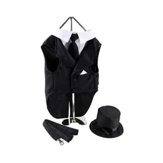Midlee Dog Tuxedo Wedding Suit- Black Top Hat & Leash image {2}