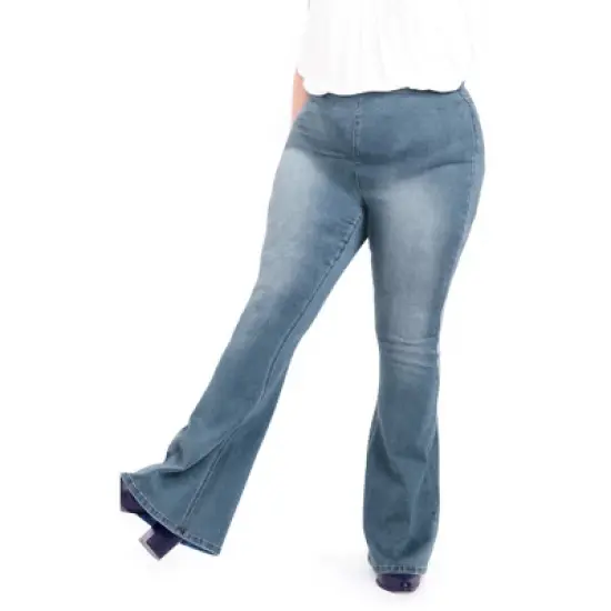 Women's Plus Size Shanda Pull On Flare Jean - light wash | AVEOLOGY image {1}
