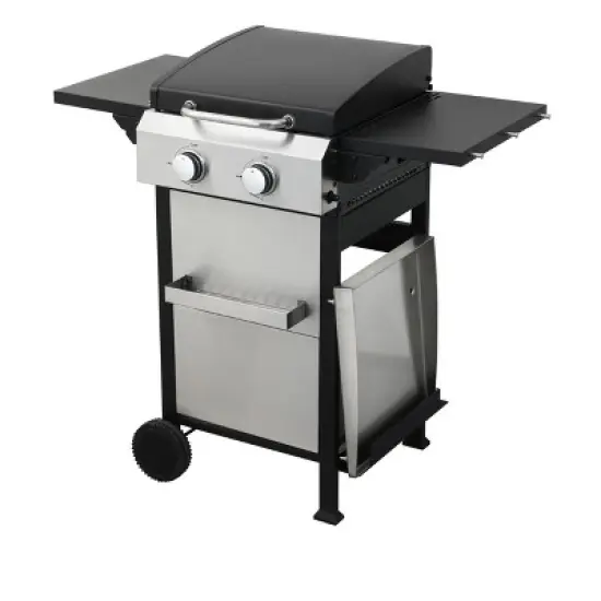 2-Burner Propane Gas Grill with Stainless Steel Plancha, Wire Enamel Grids, Foldable Side Table, Hanging Basket, Pull-Out Oil Pan, 24,600 BTU BBQ image {6}